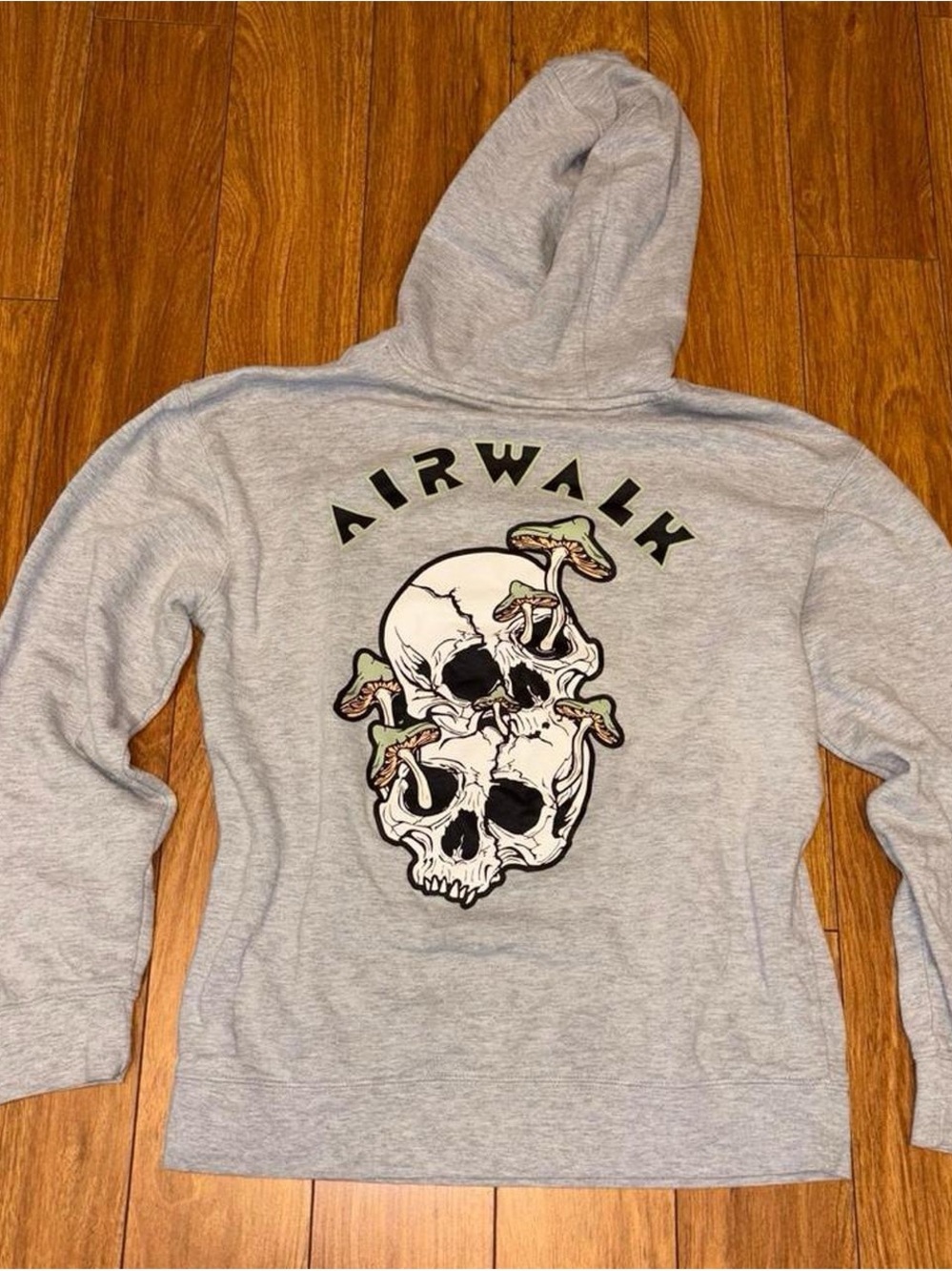 Airwalk Heather Gray Hoodie with Skull and Mushroom Graphic